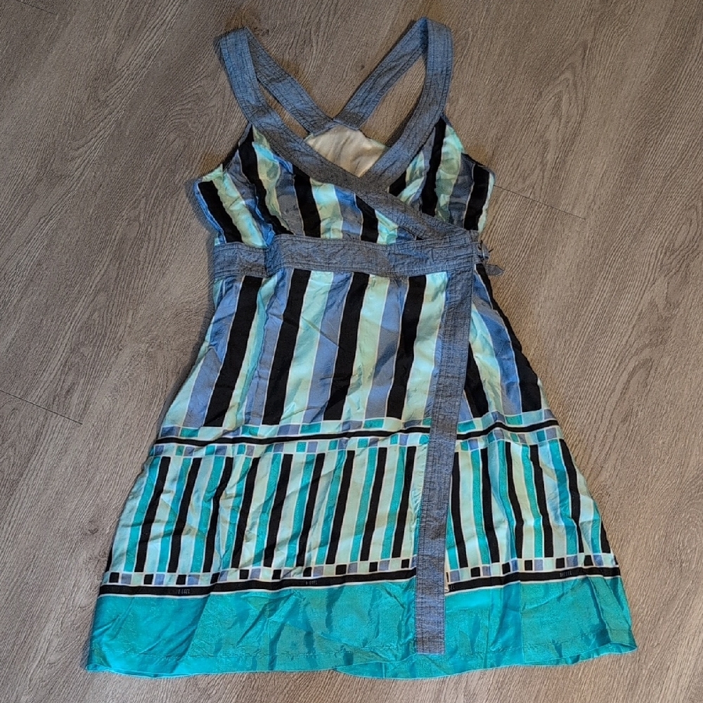 Stylish Striped Dress in Blue and Black